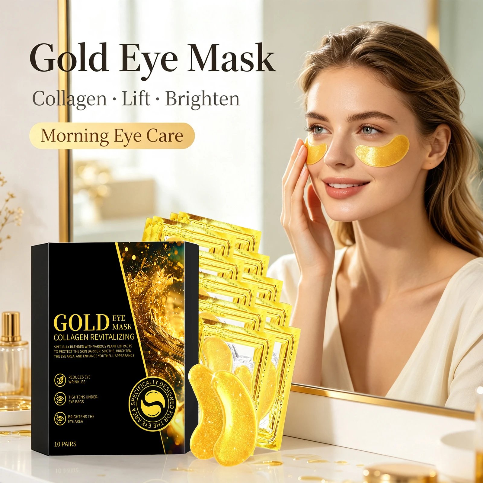 Hydrating Golden Eye Mask Anti Aging Anti Dark Circles Improve Eye Bags Brighten Under Eye Tone Smooth Rough Eye Skin Eye Care