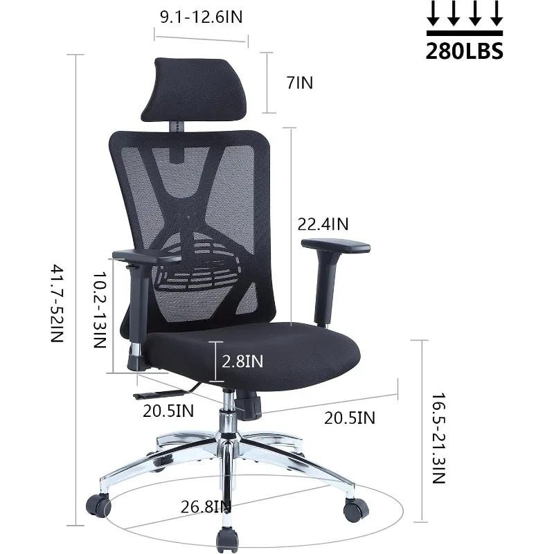 Ergonomic Office Chair - High Back Desk Chair with Adjustable Lumbar Support, Headrest