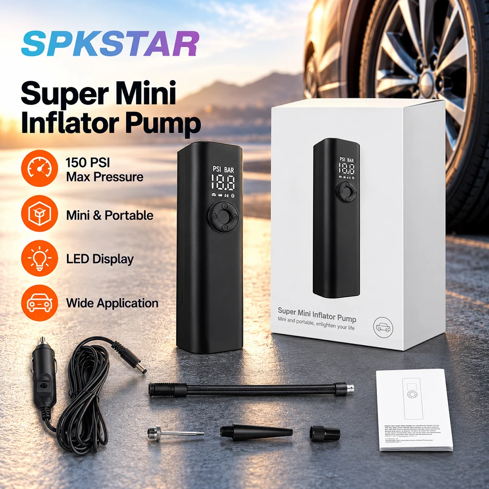 SR19 Portable Car Tire Inflator 12V 150PSI Mini Car Air Compressor Smart Digital Inflatable Pump For Car Bicycle Air Pump
