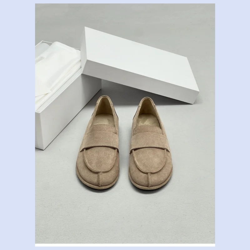 Women's old money style suede one foot versatile flat bottomed lazy bean shoes Le Fu shoes