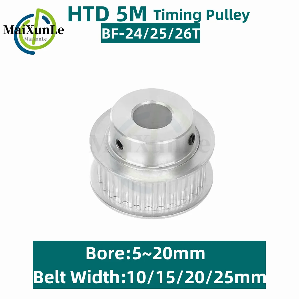 

HTD 5M Timing Pulley BF Type 24/25/26 Teeth Bore 5mm-20mm for 10/15/20/25mm Width Belt Used In Linear Pulley 5GT