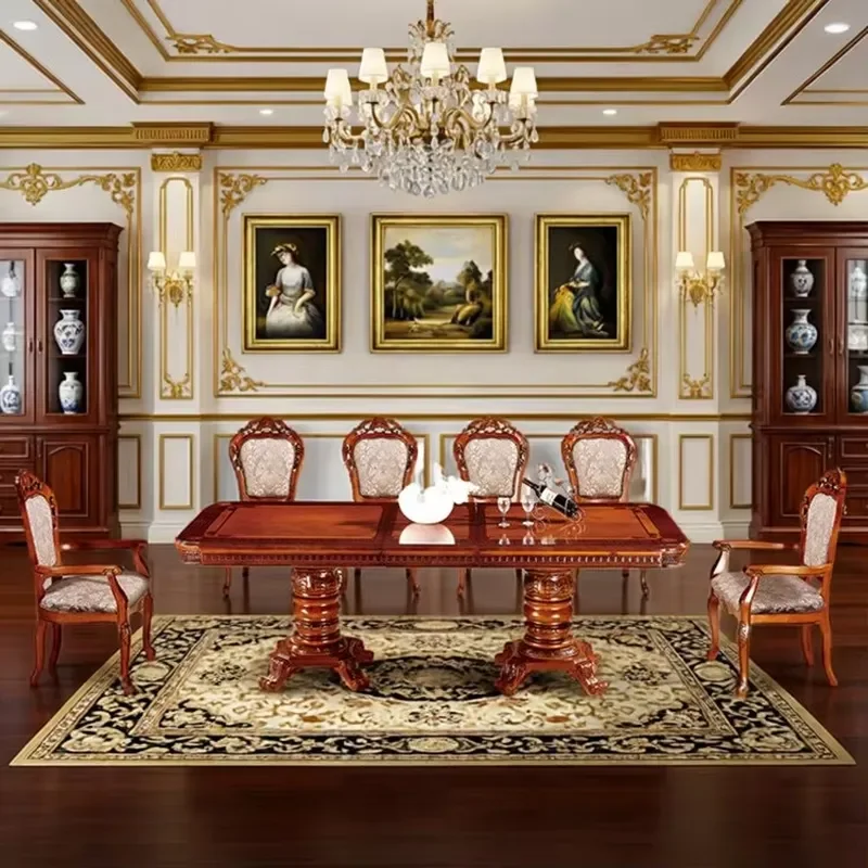 European Style French Oval Rectangular Solid Wood Pearl White Baked Paint Dining Table Size Unit 1.6 Meters 6 Home Furniture