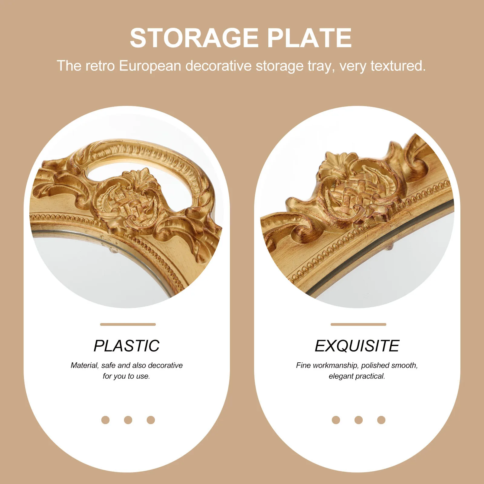 

1Pcs European Mirror Plate Retro Storage Tray Gold Storage Organizer Decorative Plate for Home Kitchen Living Room