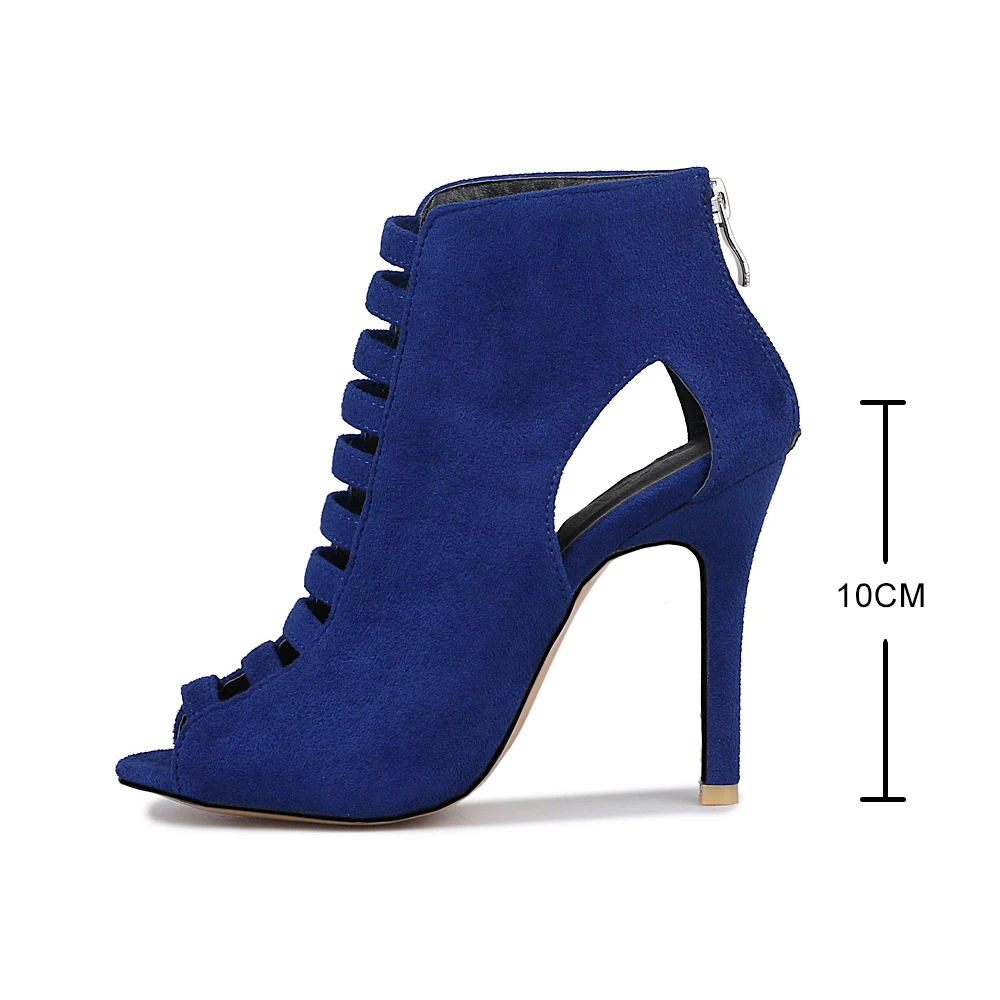 Sexy Peep Toe scarpe da donna tagli sandali donna sandali gladiatore stivali donna nero blu tacchi a spillo Lady Sandálias Femininas