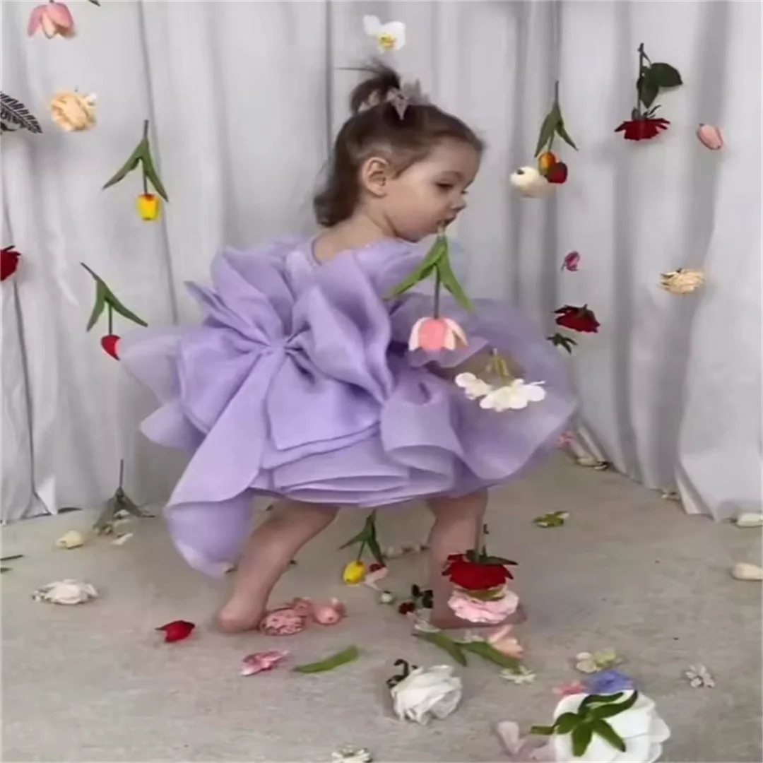 

Customised Lovely Purple Flower Girl Dress Puffy Tulle Wedding Dresses Party Dresses Little Baby Girl Birthday Princess