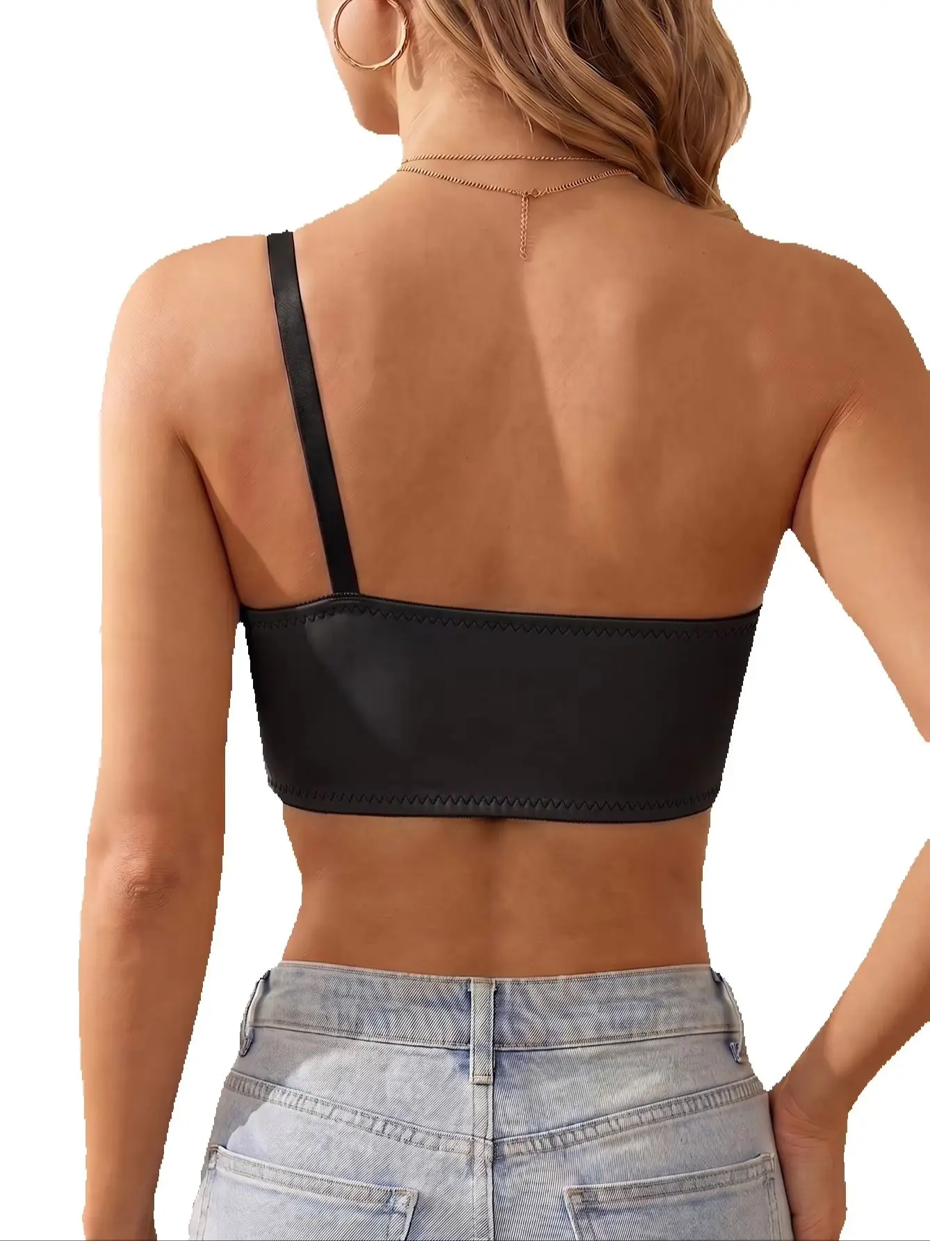 Women's One Shoulder Seamless Bra Front Closure Comfort No Lining Wireless Lingerie view 4