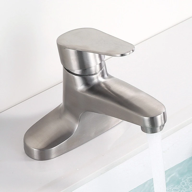 

WashBasin Sink Faucet Deck Mounted 304 Stainless Steel Cold Hot Mixer Tap Single Lever Double Hole Household Bathroom Faucets