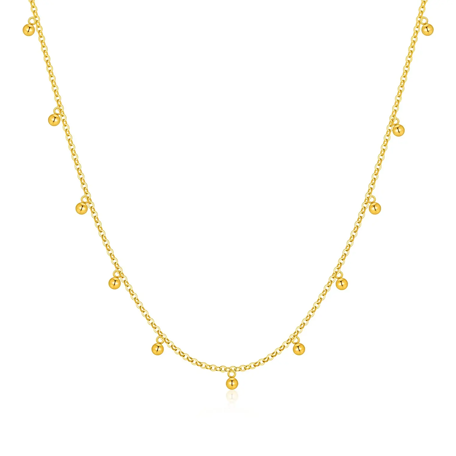 

YFN 14k Gold Chain with 18k Gold Dangling Beads Necklace for Women Tiny Ball Choker Necklace Jewelry Gift 14-19 Inch