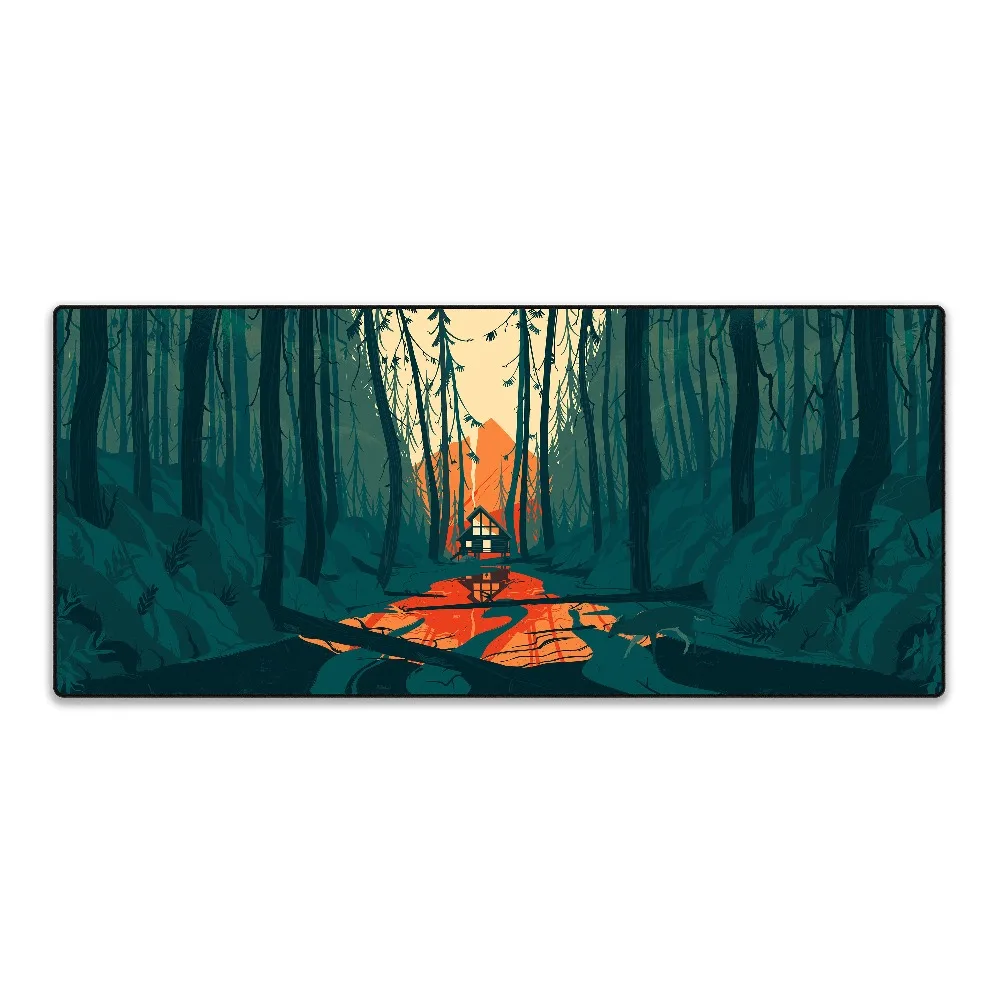 Forest Cabin Desk Mat, Stitched Edge Thick Gaming Mouse Pad with Original Artwork office desk accessories escritorio accesorios