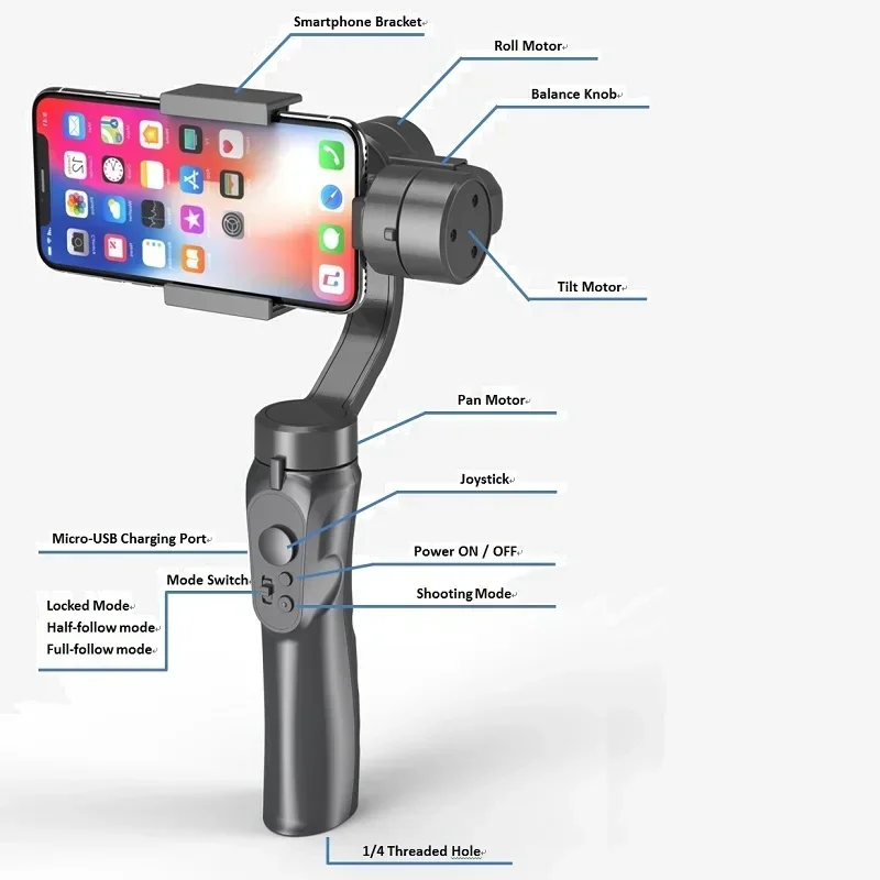 

Smart Face Object Tracking Handheld Cellphone Smartphone 3 Axis stabil 3Axis Cell Phone Gimbal Stabilizer with Tripods