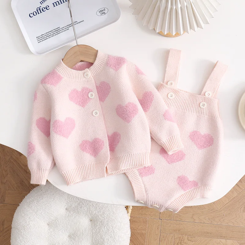 Korean Kids Baby Spring Hreat Knit Sweater and Newborn Clothes Spring Autumn Outerwear Rompers