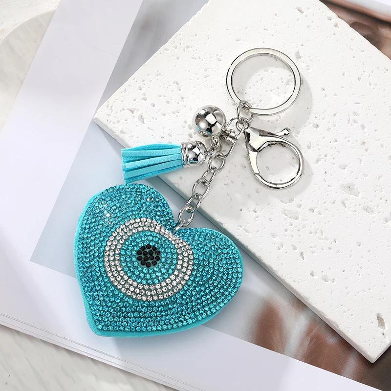 Zircon Luxury Round Heart Blue Eye Tassel Keychains For Friend Couple New Blingbling Crystal Ball Evil Eye Bag Box Car Key Ring