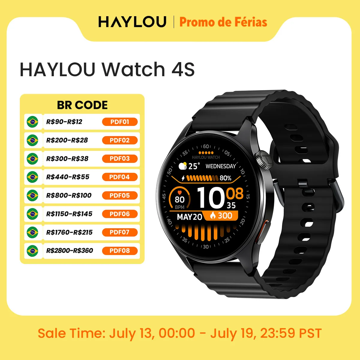 Relógio HAYLOU 4S GPS Smartwatch com Tela HD AMOLED de 1.43”, Posicionamento GPS por 5 Satélites, 120+ Modos de Treino, Relógio Inteligente para Fitness
