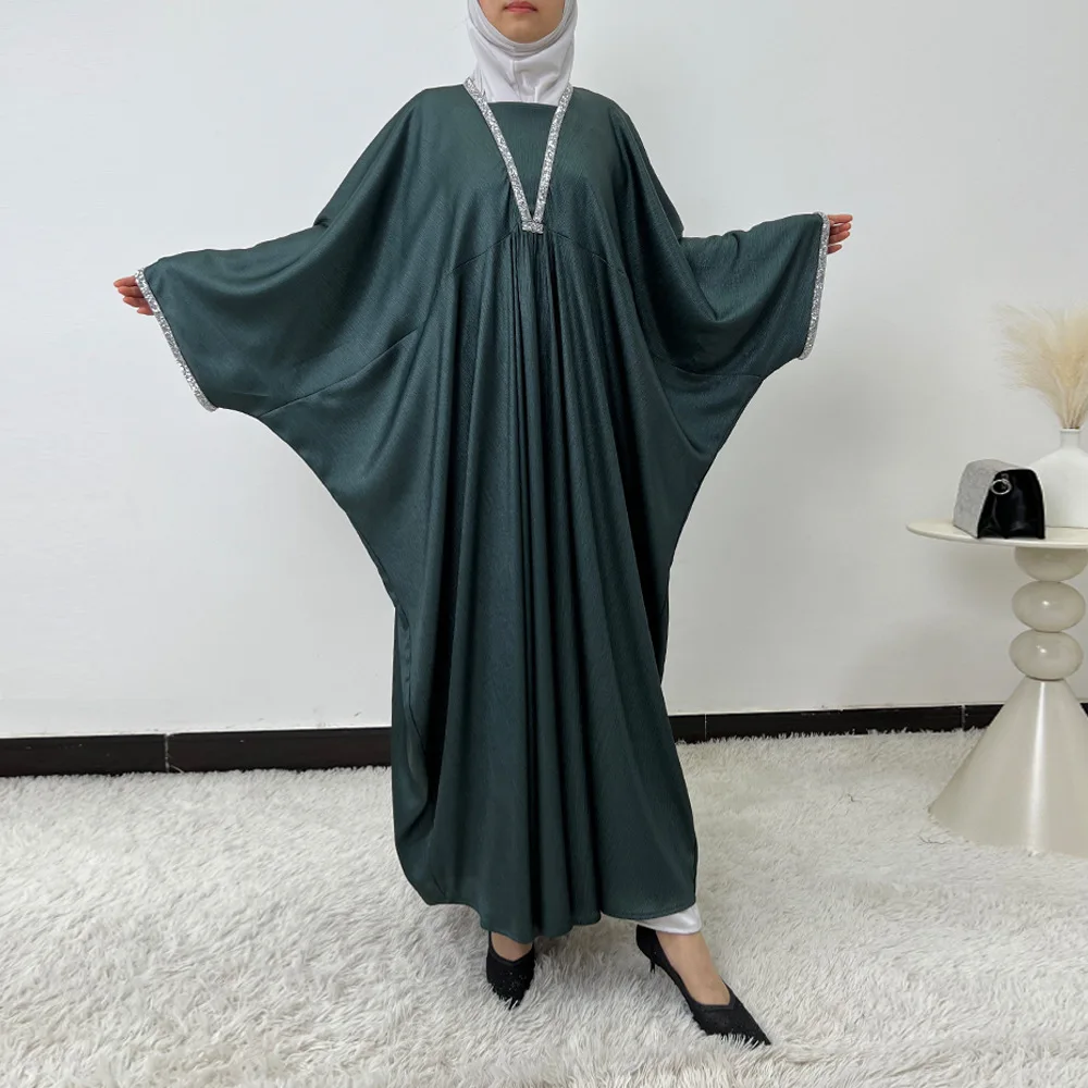 

Muslim Dress Women Batwing Sleeve Kebaya Jalabiya Ramadan Dubai Abaya Diamonds Caftan Marocain Femme Robe Musulmane Vestidos New