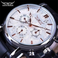 JARAGAR 348 Men's Automatic Mechanical Watch Fashion Elegant Genuine Leather Strap Luxury Business Clock for Male