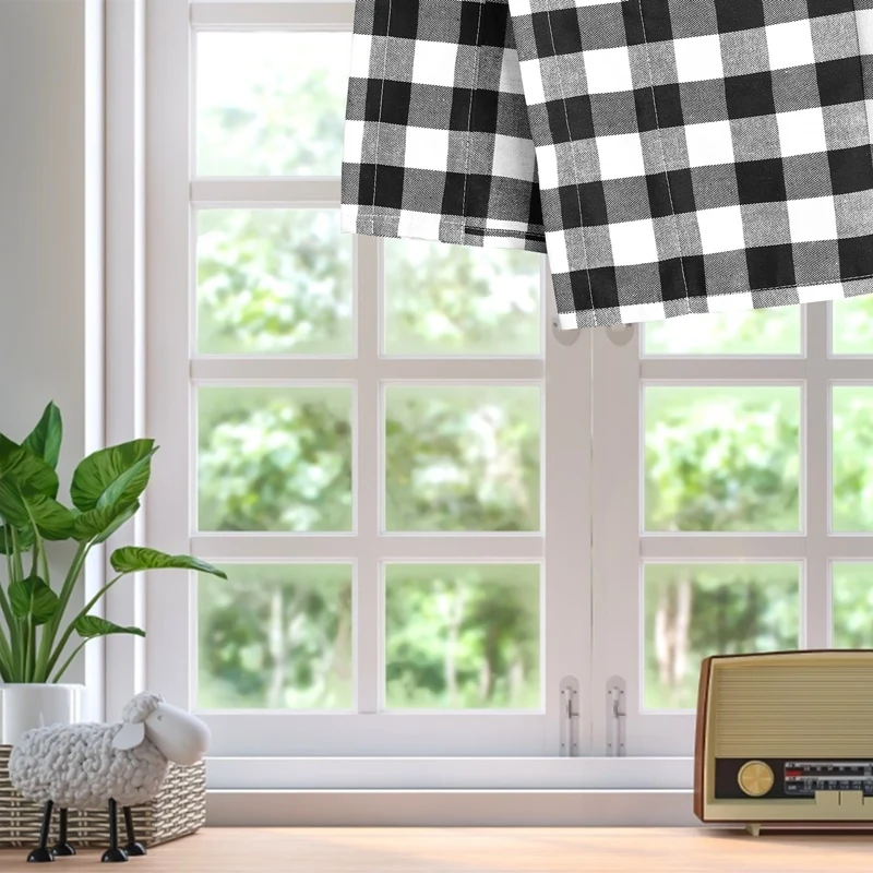 Buffalo Plaid Valances For Kitchen Farmhouse Check Plaid Valances For Window Treatment Decor (Black And White)