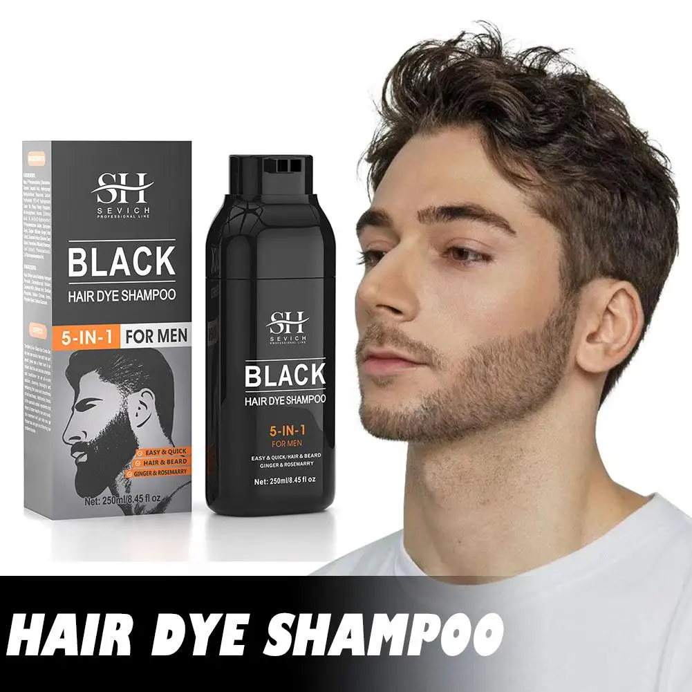 Men's Hair & Beard Dye For Gray Hair Coverage Natural Black Fruit Hair Dye Cream & Root Touch Up Plant Extract Coloring Shampoo