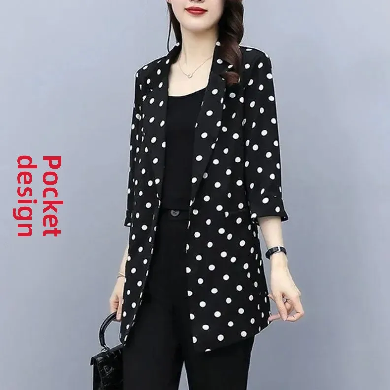 

Women's Faion plus Size Spring Autumn Polka Dot Slimming Long Coat Cover Belly Thin Sle Ladies' ort Outerwear