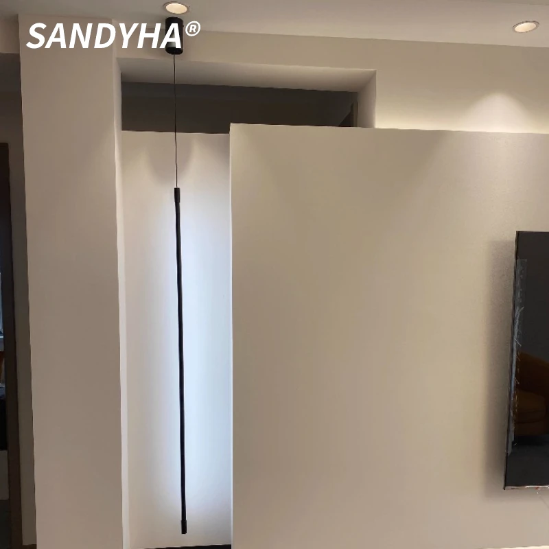 SANDYHA Modern Minimalist Pendant Light Black Long Chandelier LED Lighting Fixture For Art Decor Of Bedroom Exhibition Hall Bar