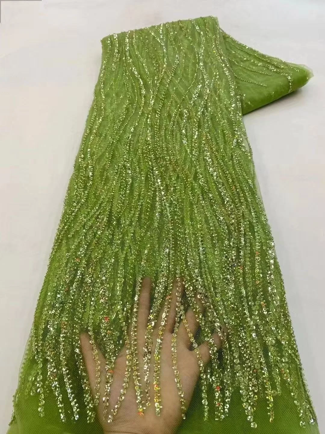 Luxury French 3D Sequins Lace Fabric 2026 High Quality Nigerian Beads Lace Fabric For Wedding Party Dress Sewing 5 Yards