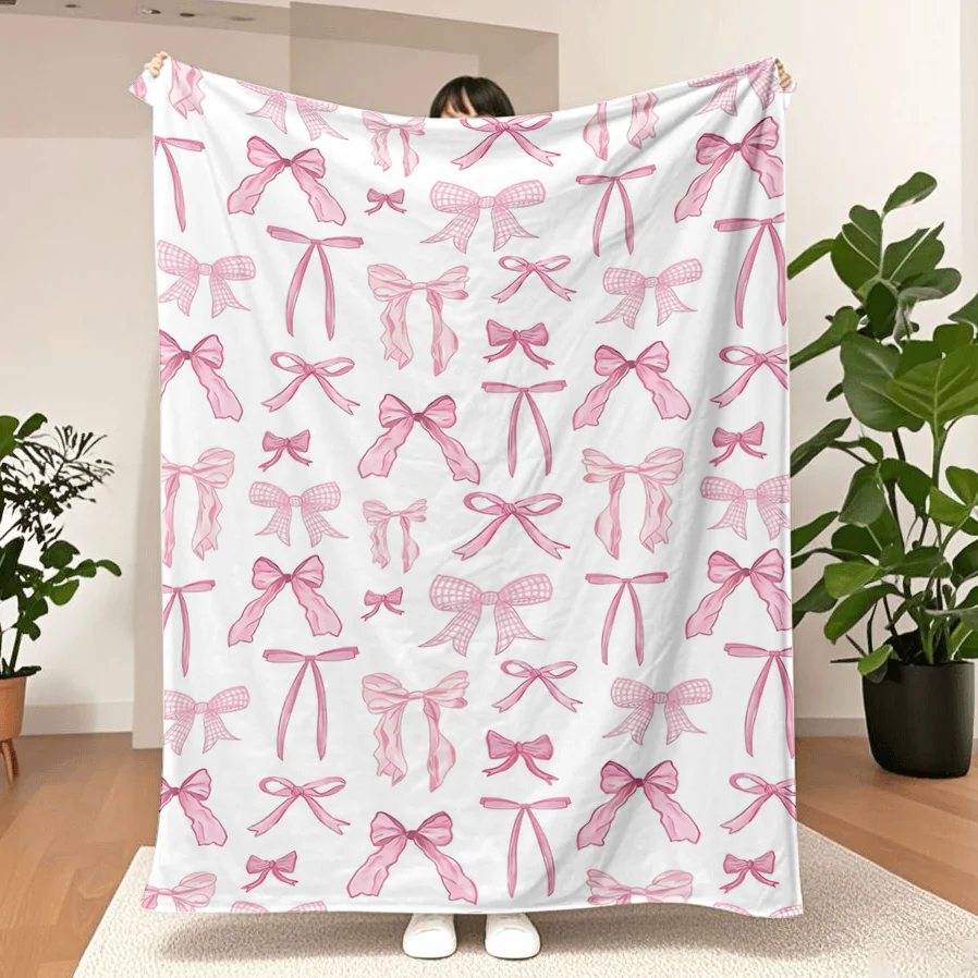 Flauschige Decke mit rosa Schleife, niedliche Schleife, Überwurfdecke, Fliege, gemütliche Flanelldecke für Valentinstag, Zuhause, Bett, Sofa, Couch, Stuhl