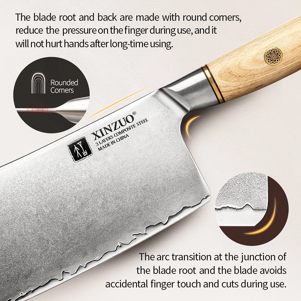 XINZUO 7 Inch Bone Chopper with Pakkawood Handle Customized 9Cr18CoMoV Steel Core Composite Steel Kitchen Knives