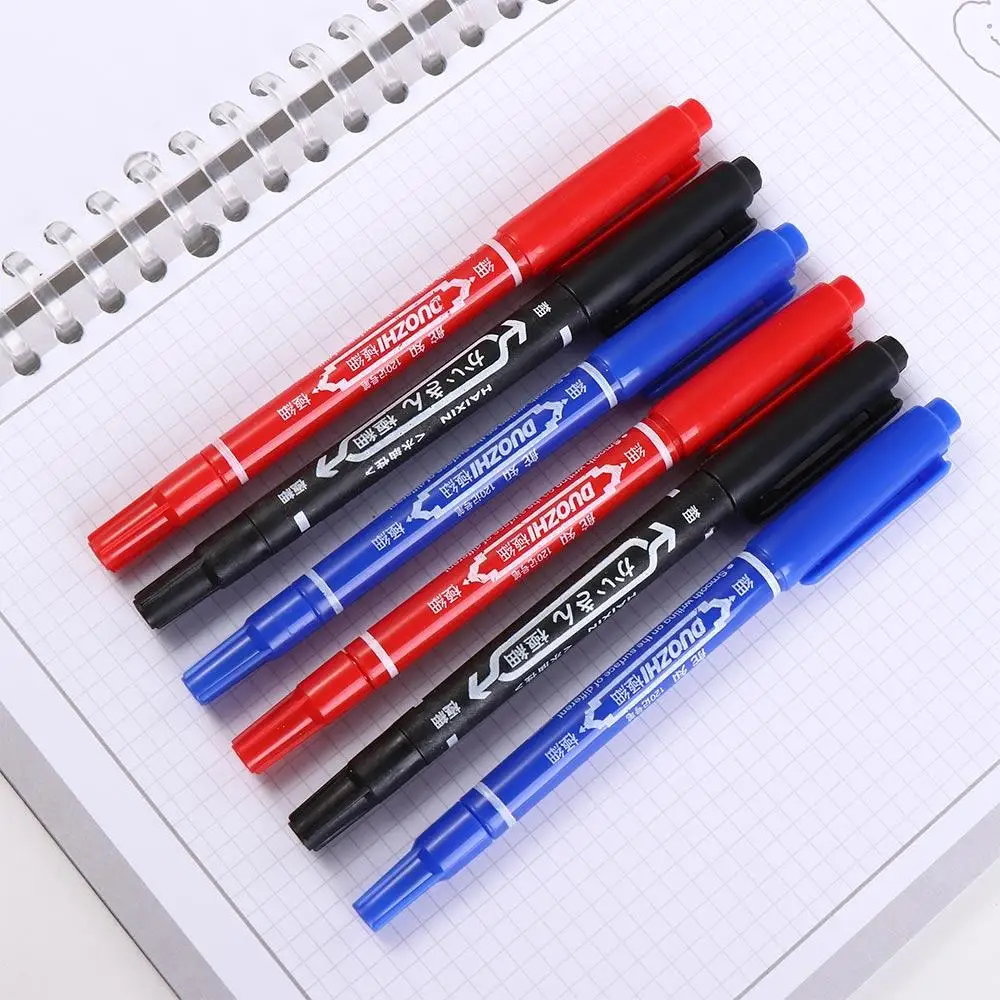 2Pcs/set Thin Pen Tip Tattoo Skin Marker Pen Black/Red/Blue Ink Waterproof Double Headed Marker Pen Stationery Large Capacity