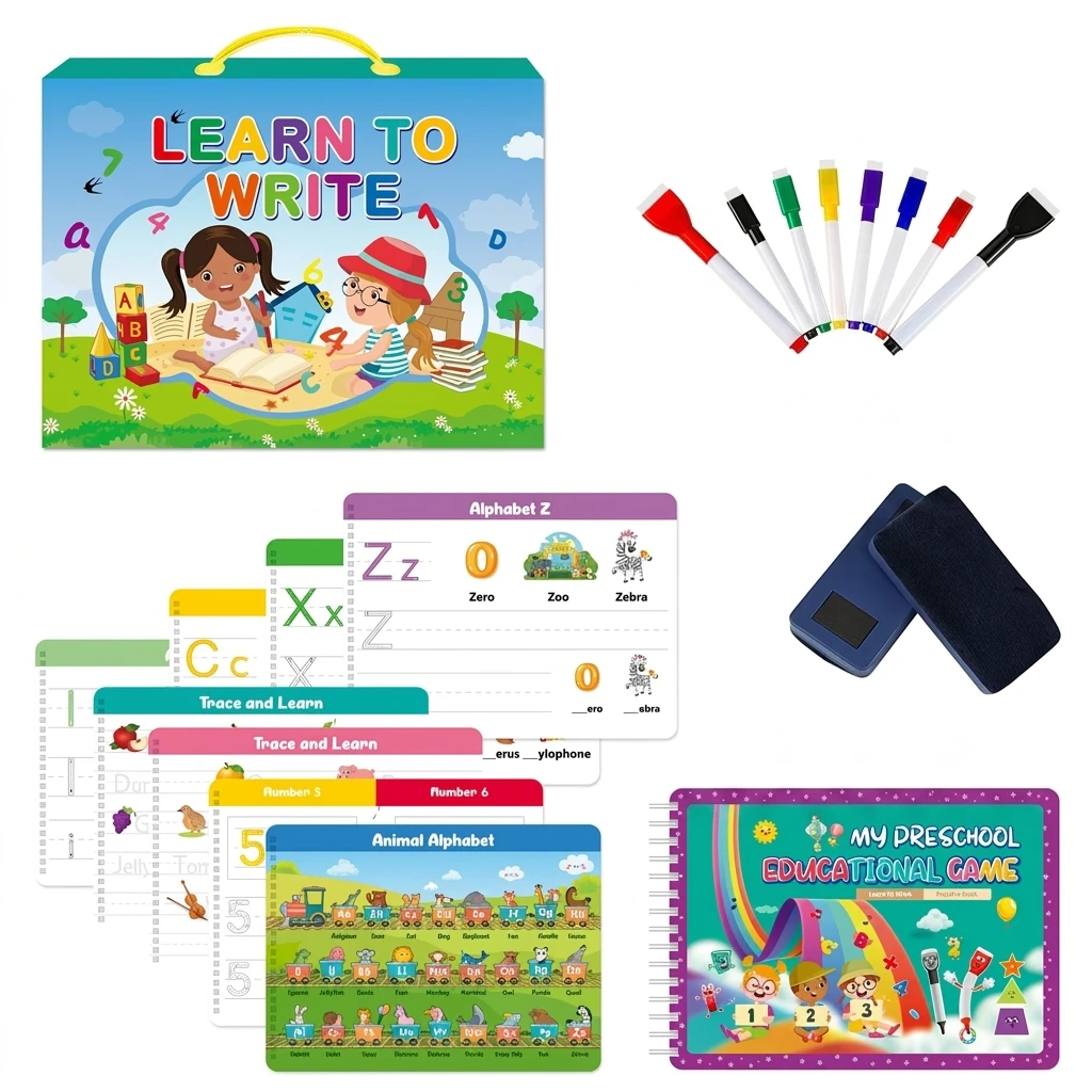 Preschool Learning Workbook Erasable Handwriting Practice Book for Kids Ages 3-5 Early Education Tracing Set Durable