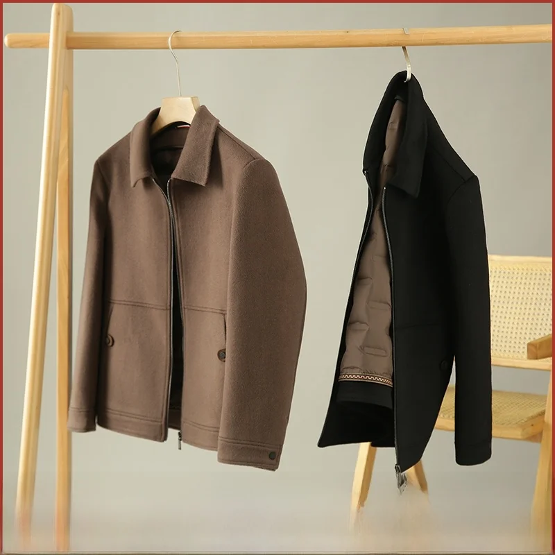 

High-End Men's Woolen Jaet 706 Merino Wool Removable Goose down Inner Liner Youth Faion Pure Color Regular Length