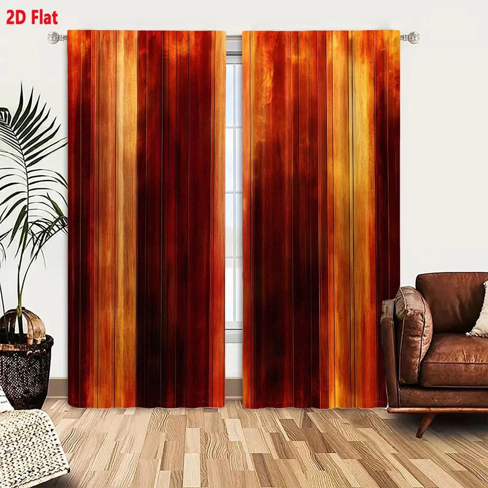 2Pcs Curtains Rustic Vertical Wood Plank Background With Warm Amber Mahogany And Golden Brown Grain Texture Window Drapes for Be