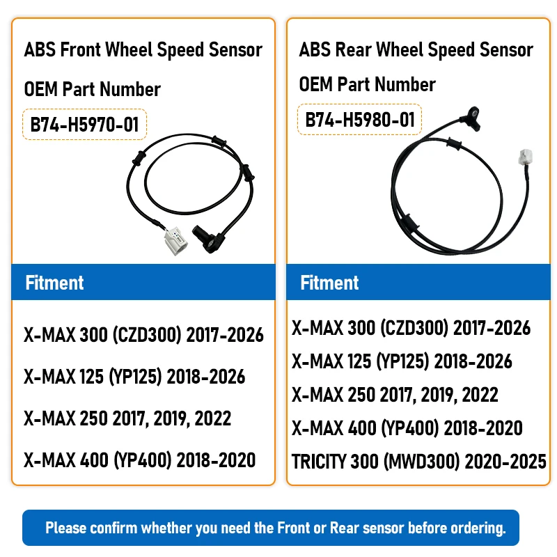 1PCS Motorcycle ABS Wheel Speed Sensor For Yamaha XMAX 300 2017-2026 XMAX 400 XMAX125 Tricity 300 B74-H5970-01 B74-H5980-01