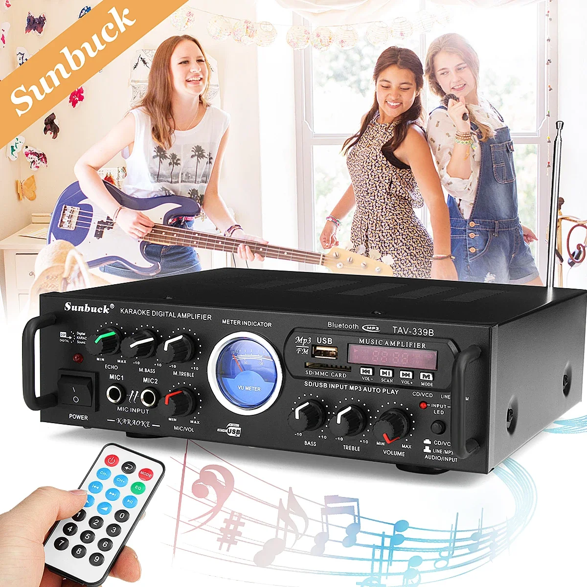 339BT HiFi Sound Stereo Digital Bluetooth Amplifier Pointer Dial Screen 110V/220V 12V AMP For Home Car Meeting Karaoke Max 2400W