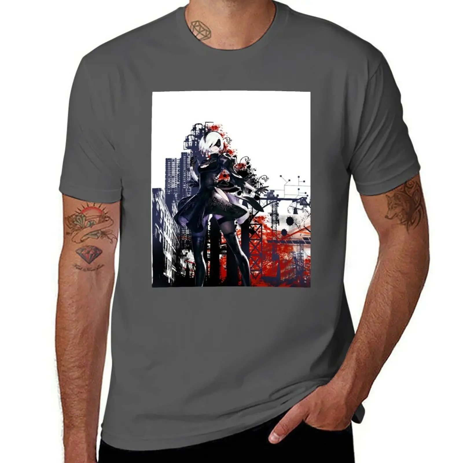 

Футболка с рисунком Nier Automata, мужская футболка из 100% хлопка, мужская футболка, хлопковая футболка высокого качества