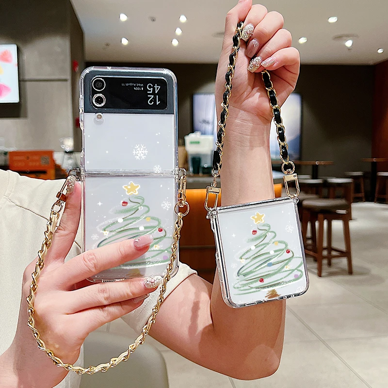 شجرة عيد الميلاد نمط المعادن الحبل قضية الهاتف لسامسونج غالاكسي Z Flip5 Flip6 Flip 7 FE 7 6 4 5 3 5G لينة غطاء قابل للطي من البولي يوريثان #4