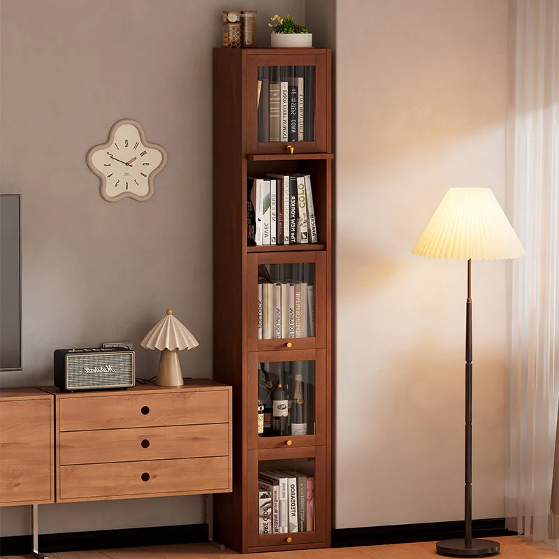 Bookshelf Floor-to-ceiling shelf Solid wood bookcase Locker Integrated wall living room