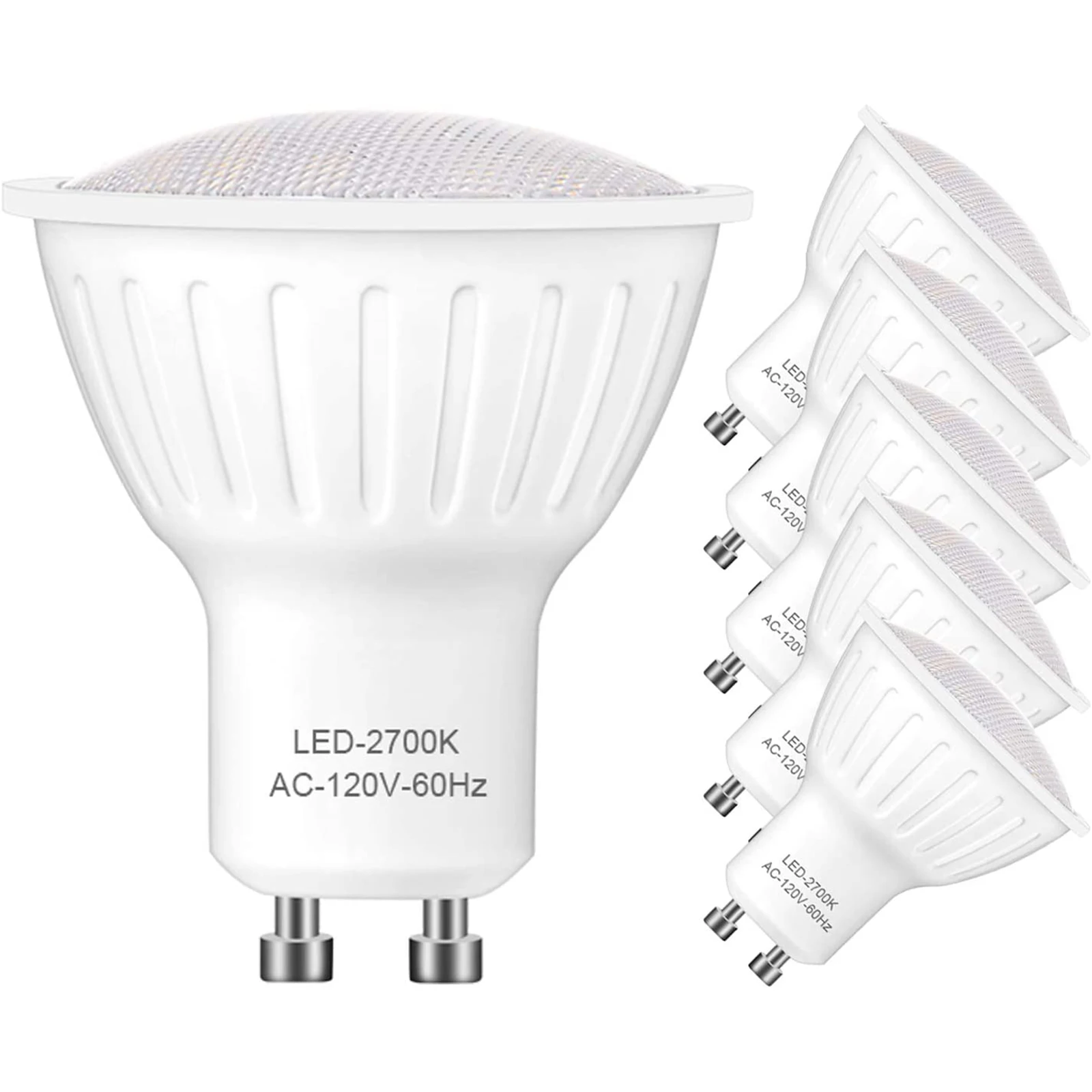 6pcs LED GU10 7W 60W Replacement Spotlight Bulb, 120V Dimmable 2700K Warm White GU10 Base, 120°Beam Angle 510LM