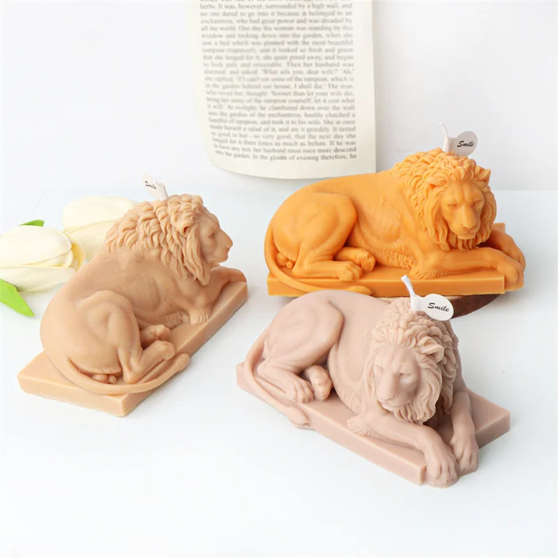 Male Lion Silicone Candle Mold Handmade Gypsum Soap Resin Making DIY Concrete Animal Statue Chocolate Ice Cube Mould Home Decor