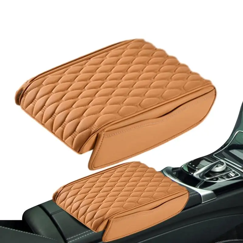 Center Console Cushion Pad Anti-Slip Leather Covered Armrest Cushion Car Decor Accessories For Minivan Racing SUV Trucks Caravan