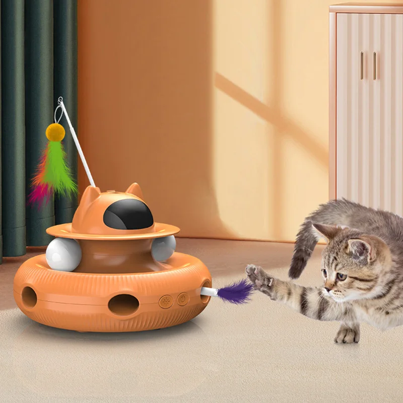 4-In-1 Interactive Cat Toy Smart Cat Teaser Stick Pet Turntable Catching Training Toys for Cats Usb Charging Pet Supplies