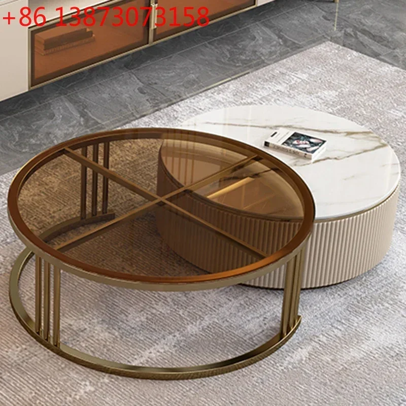 FTavolino rotondo di lusso leggero con lastra di roccia nordica piccolo appartamento soggiorno casa semplice e moderno in vetro