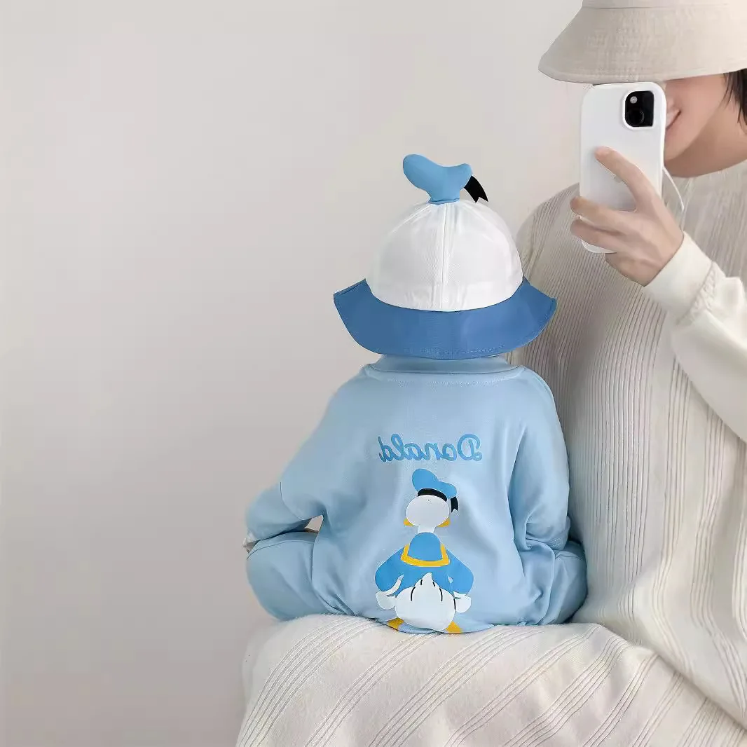 Fall and Winter Disney Cartoon Front Open Button Soft Skin-friendly Cotton Baby Boys and Girls Clothes Comfortable Jumpsuit