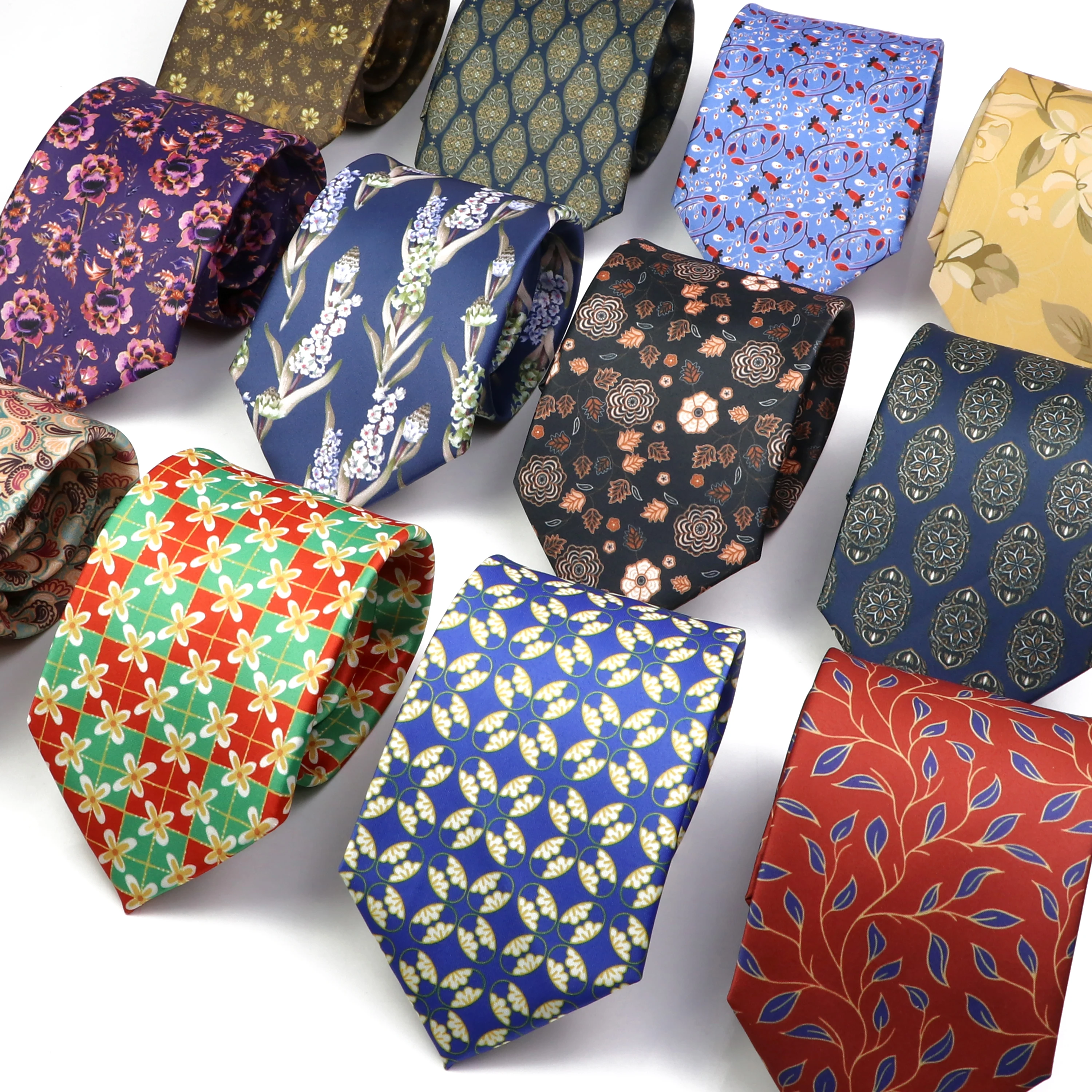 Vintage Floral Print Polyester Necktie Soft Skin Friendly Tie Casual 7cm/8cm Jacquard Cravat Wedding Party Daily Wear Mela Gift