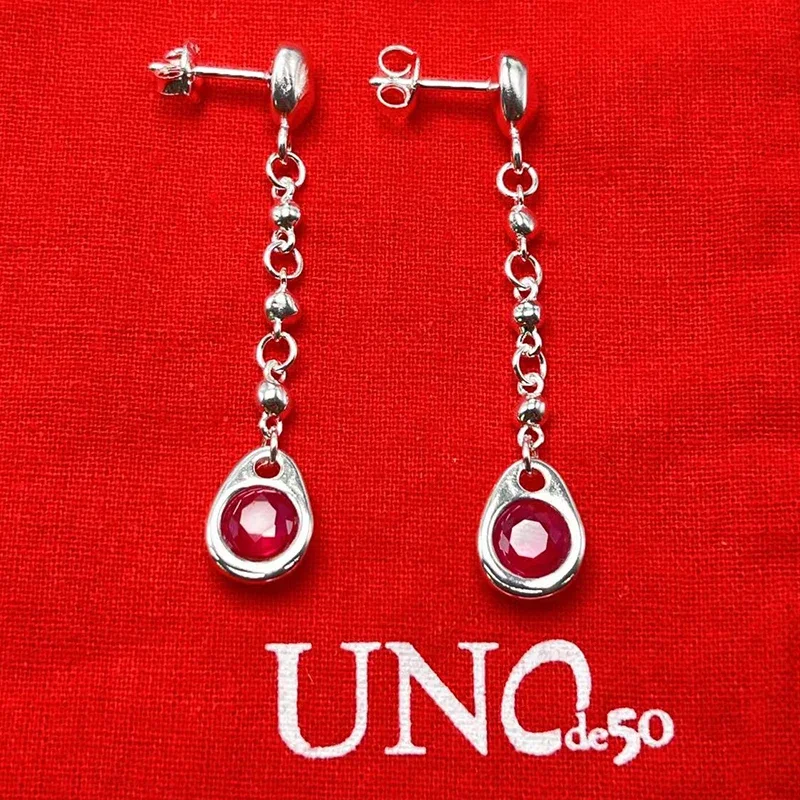 2023 UNOde50 Hot Selling in Europe and America Exquisite  Simple Red Gem Women's Earrings Romantic Jewelry Gift Bag with