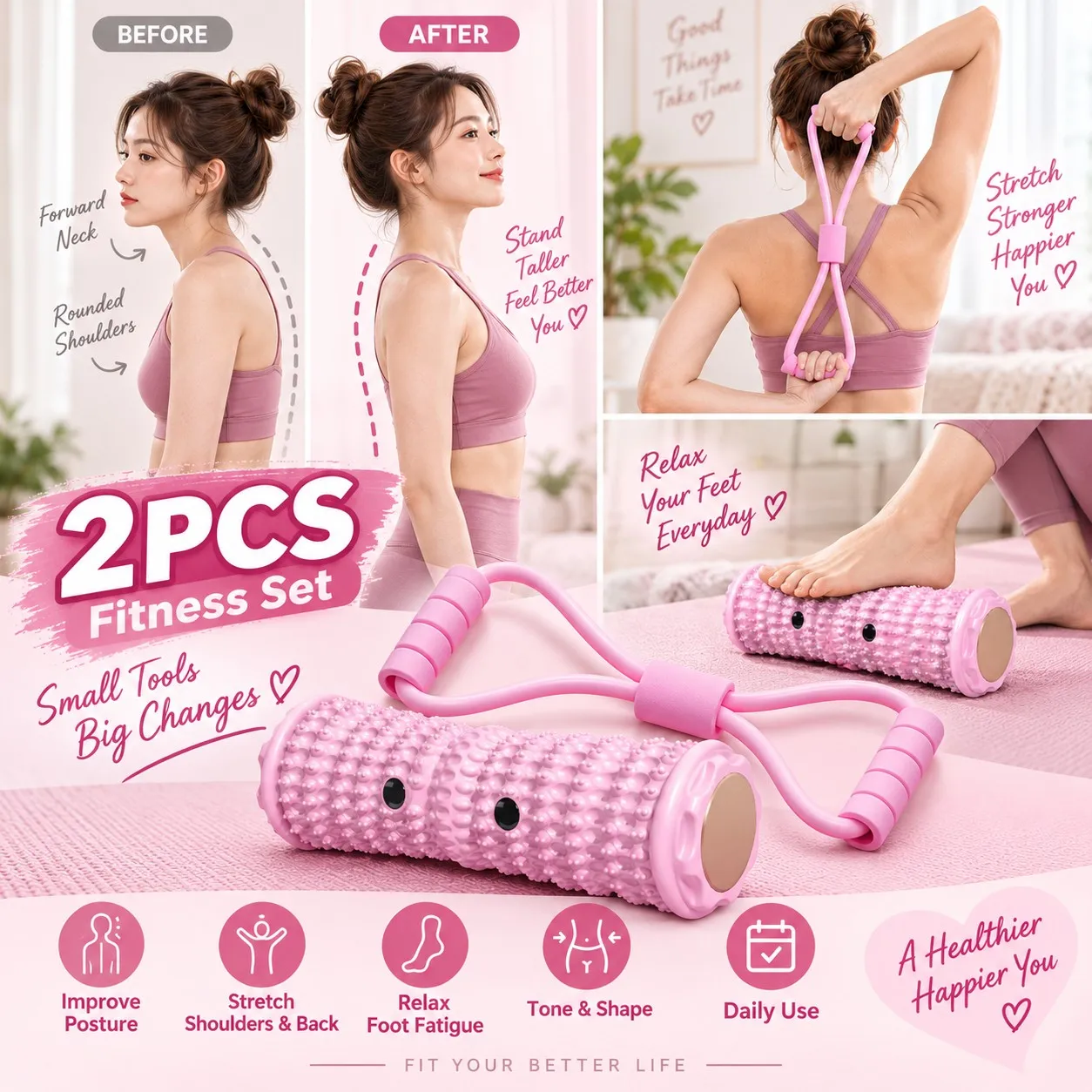 2pcs Foot Roller Balls 8 Shape Resistance Band Portable Foot Stretching Kit Home Yoga Balance Flexibility Training Fitness Tool