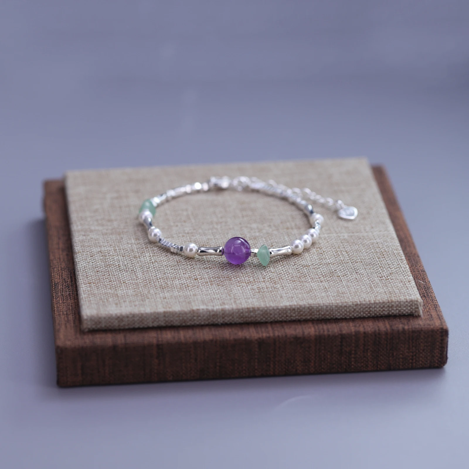女性用925スターリングシルバーアメジストブレスレット,ナチュラルパール,アベンチュリンジュエリー,ギフト,卸売