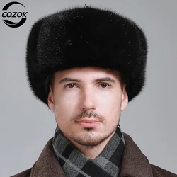 winter hat earflap men real mink fur hats fur protect ear warm enough russian ushanka Genuine Leather bomber hat