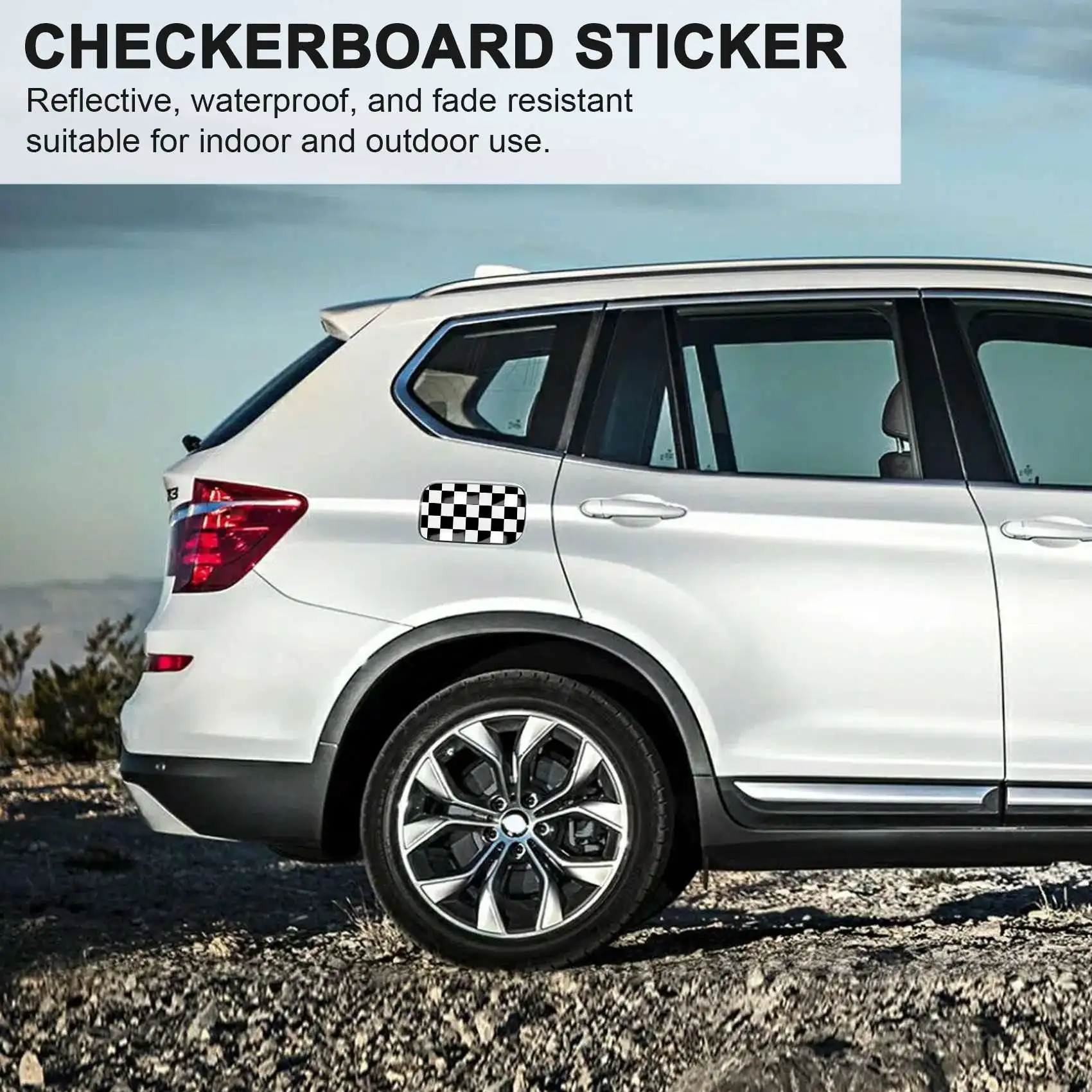 3 Inch Zwart/Wit Geruite Sticker Met Sticker Voor Motorfietsen