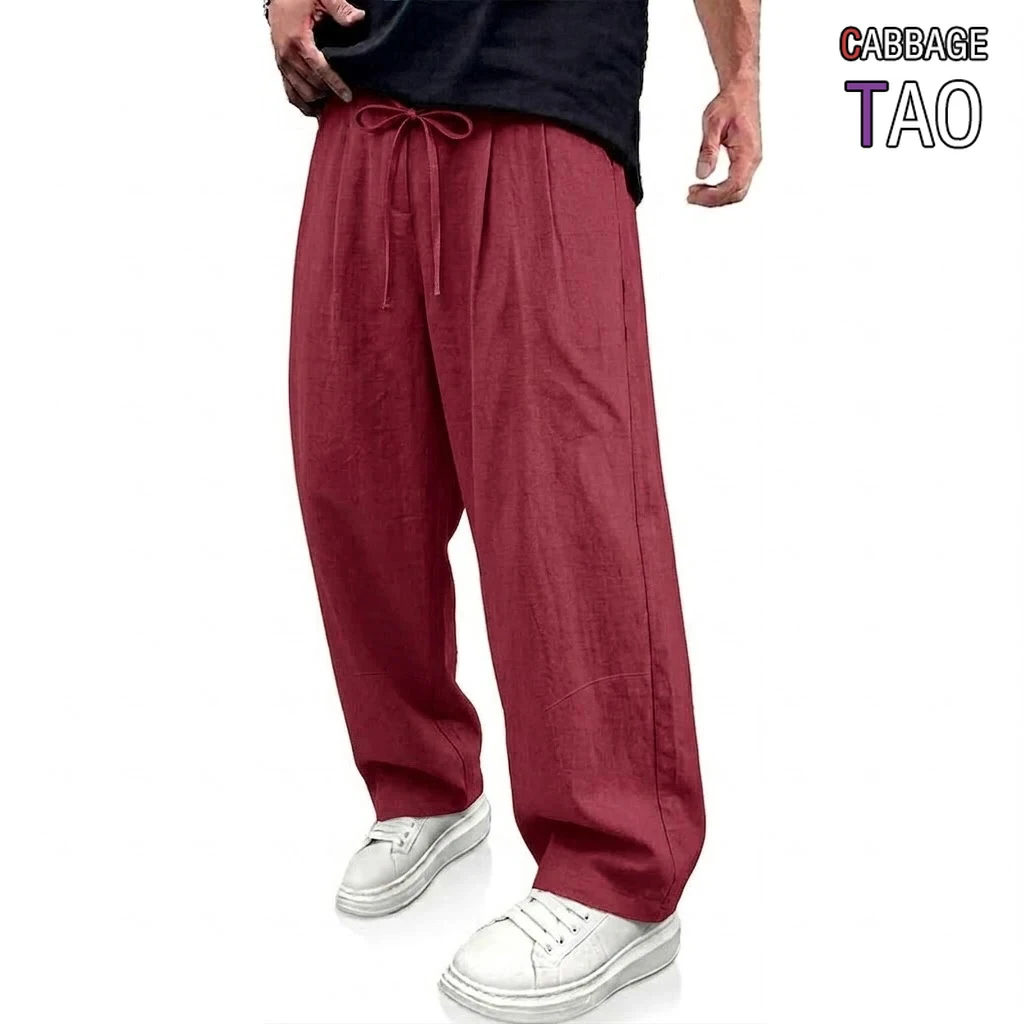 Pantalones Harem de Lino para Hombre, Pantalones Holgados de Algodón, Informales, Ligeros, para Uso Diario y Trabajo al Aire Libre