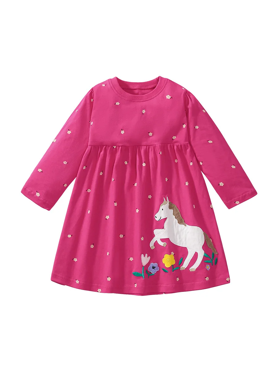 

2025 Spring Autumn Girls Long sleeves Dress European And American Style Children Pure Cotton Print Princess Dress 2-7Years