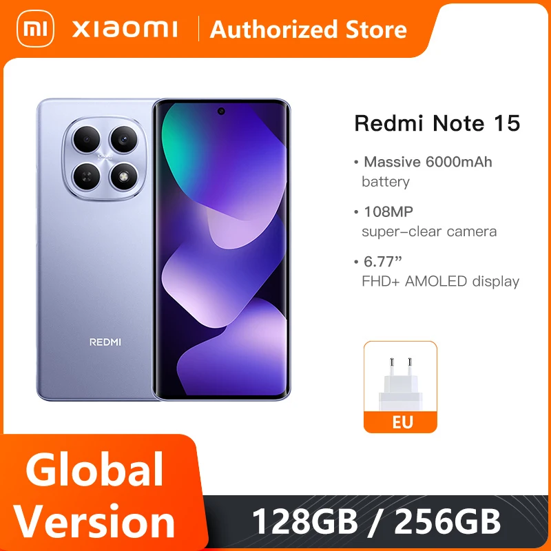 Phone Xiaomi Redmi Note 15 Smartphone Global Version MTK Helio G100-Ultra 6.77" AMOLED display 108MP camera 6000mAh Smartphone